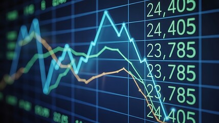 Close up shot of a digital stock market tracking graph follwing a recent crash in prices. 3D illustration