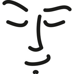 Abstract minimalist line drawing of a serene face with closed eyes and a subtle smile against a transparent background