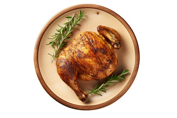 Overhead View of fried chicken on a plate on a transparent background