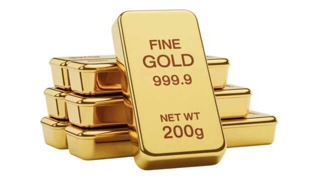 Shiny gold bars stacked high, representing wealth and financial success