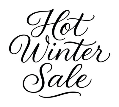 Hot winter sale typography in elegant black script on white background