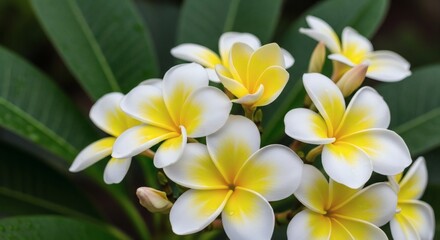Obraz premium Exotic Frangipani Bloom Lush with Tropical, and Serene.