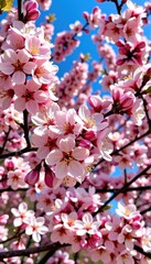 Vibrant blossoms paint spring trees in soft pinks, whites, and yellows, a delicate floral spectacle, seasonal beauty, fresh growth