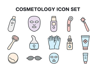Cosmetology icon set with skincare and beauty tools
