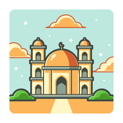 Cute Mosque with Twin Towers Illustration Concept
