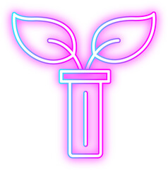 Neon Outline Glowing Test Tube with Plant Icon Illustration Design, A vibrant neon style illustration of a test tube containing a small plant seedling. 
