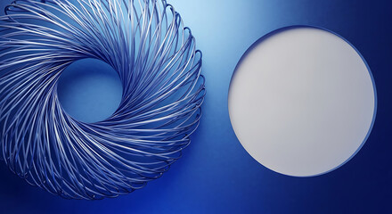 Abstract Spiral and Circle Composition on Blue Gradient Background Featuring Motion, Contrast, Minimal Design, and Visual Art Elements, 32K Revolutions 