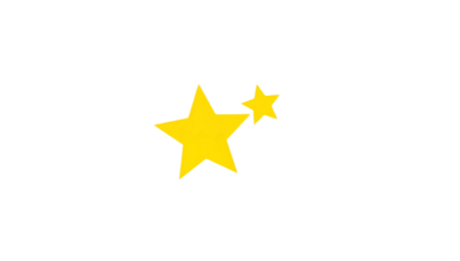 A duo of bright yellow stars, one larger than the other, are depicted on a clean white background, creating a simple and eye-catching visual