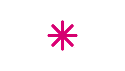Minimalist Star Icon with Eight Points in Magenta on White Background for Digital Projects