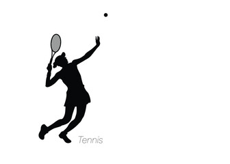 Female tennis player serving. Vector illustration.