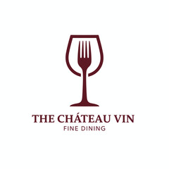 A logo of a wine glass silhouette with a fork inside, accompanied by text below "Fine Dining