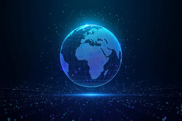 Naklejka premium AI-powered global network connection illustrating modern communication, internet technology, and digital connectivity, symbolizing innovation and futuristic systems. AI-generated