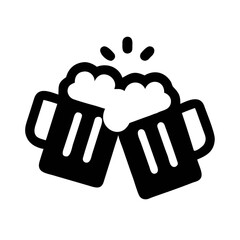 Cheers Beer Mugs Vector Illustration &ndash; Clinking Glasses Celebration Icon, Black