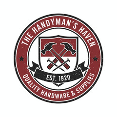 A circular emblem with hammers, nails, and text, perfect for businesses, construction, or DIY projects