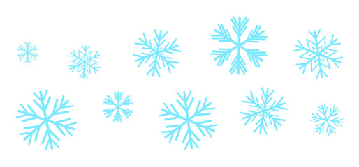 Blue Snowflake Vector Icons Collection, Winter Crystal Symbols Set for Holiday Decoration, Minimal Blue Frosted Crystal Shapes for Seasonal Design
