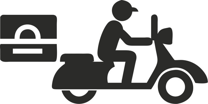 Fast pizza delivery icon on scooter conveys speed and convenience, perfect for restaurant promotions, food service apps, and modern dining concepts - Powered by Adobe