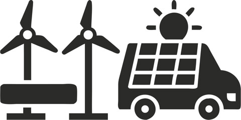 Eco-Friendly Energy Solutions featuring Modern Wind Turbines and a Solar Panel Van representing Sustainable Transportation for a Greener Future