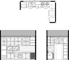 Built-in Kitchen Furniture Design in Luxury Classic Style with Perfect Cabinet Arrangement Including Stove, Refrigerator, and Sink Placement