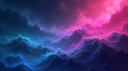 Electric mountain range with pink and blue clouds landscape