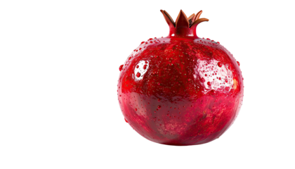 Glossy red pomegranate with stem on black