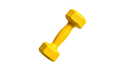 Bright yellow dumbbell for fitness, isolated on black background