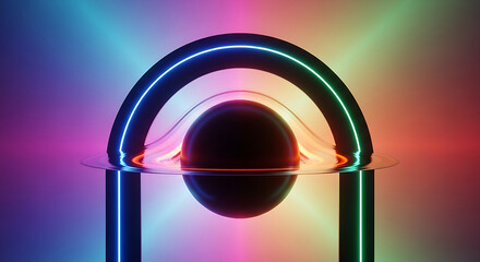 Futuristic Neon Sphere and Arch on Gradient Background for Digital Art, Abstract Design, and Visual Concepts, 4K image