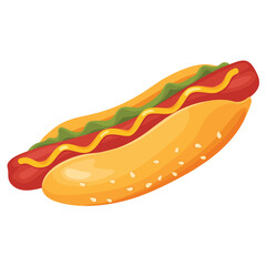 Close Up Of A Hot Dog With Mustard And Relish On A Sesame Seed Bun Isolated On White Background