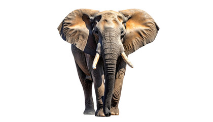 Elephant, forward-facing, with large tusks, against black