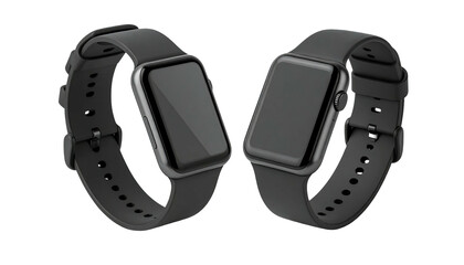 Two digital wristwatches shown in grayscale on a black background