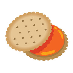 Close up of a simple cracker sandwich filled with bright orange jelly or jam filling isolated on a transparent background