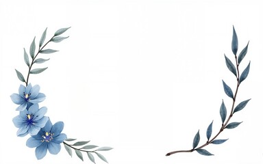 Floral and botanical line art invitation card template. Set of hand drawn wedding ceremony with flower, blooms, branch. Blue blossom watercolor design suitable for flyer, greeting, banner, cover.