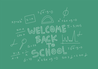 Realistic math chalkboard background illustration