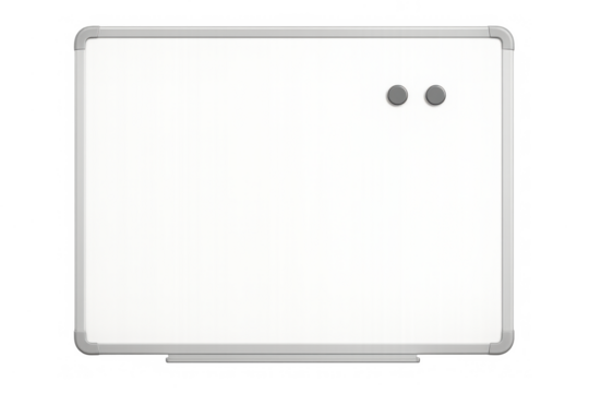 Whiteboard with magnets, blank dry erase board for office presentations, education, and business planning, transparent background