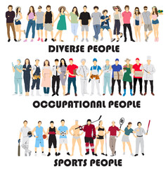 vector illustration Diverse group of people, men and women of different ethnicities and ages profession business