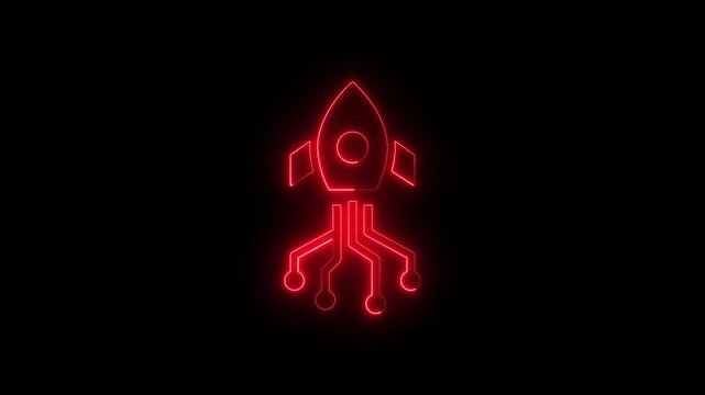 Abstract air plan icon animation with neon shine in black background. Glowing Simple plane icon, flay icon animation concept, simple flat plane animation. Airplane line path animation, 4k video...