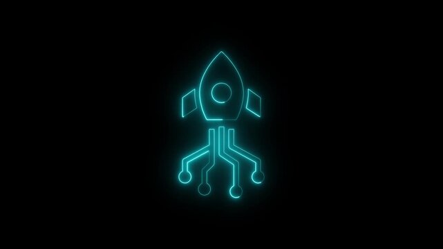 Abstract air plan icon animation with neon shine in black background. Glowing Simple plane icon, flay icon animation concept, simple flat plane animation. Airplane line path animation, 4k video...