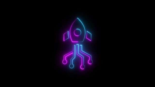 Abstract air plan icon animation with neon shine in black background. Glowing Simple plane icon, flay icon animation concept, simple flat plane animation. Airplane line path animation, 4k video...