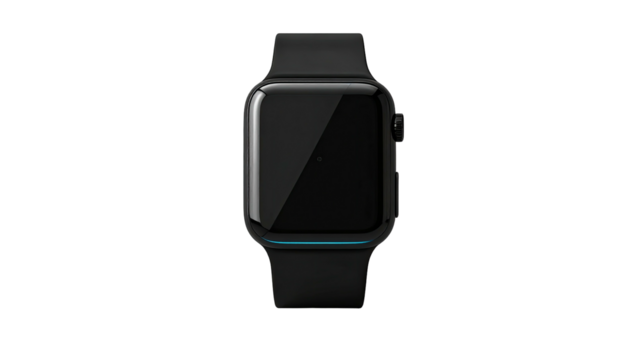 Dark smartwatch with glossy screen on a black background