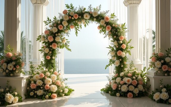 traditional elegant arch backdrop for wedding ceremony. High quality - Powered by Adobe