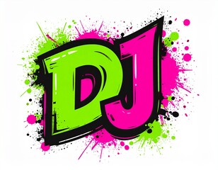Abstract vector illustration of DJ design with purple paint splash and floral elements for banner card