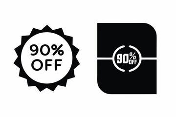 90 percent off discount badge silhouette vector illustration isolated on white background