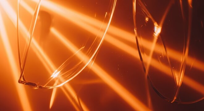 Close-up of glowing filament in a light bulb with warm orange illumination and light rays