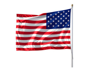  - American Flag on Pole, Front View, Isolated on Transparent Background 
