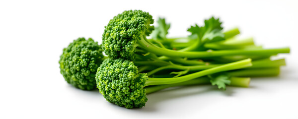 Closeup Fresh Green Broccolini Stalks White Background