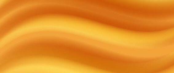 Caramel gradient background. Flowing liquid gold honey wallpaper. Abstract wavy fluid golden mousse backdrop. Blurred smooth oil or butter texture. Amber color satin silk bg. Vector