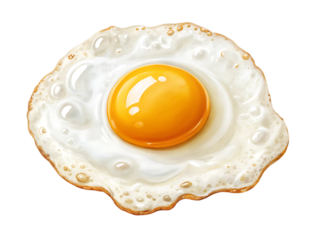 Delicious sunny side up fried egg perfectly cooked isolated on a simple backdrop isolated on transparent background