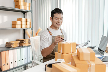 Ecommerce startup demonstrating modern online business model, combining packaging, logistics, and...