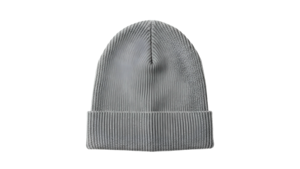 Knitted close fitting winter headwear displayed against a dark background