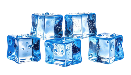 Five blue ice cubes stacked on a black background