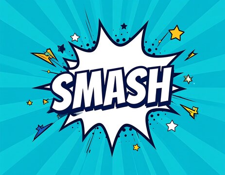 Comic book speech bubble says "SMASH" in a pop art style with starburst - Powered by Adobe